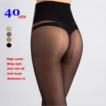 Grave T Bigëzim 40D Kadife të Lartë Bel Stockings të Gjerë Rrip Anti Roll Off Hollim Këmbët Pantyhose Brendshme Womens Triko M-L