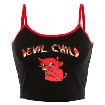 Halloween Djalli Print Kulture Jelek Krye Rastësor Verës Gratë Të Zonjat Clubwear Camisole Tank Dielli-Majat
