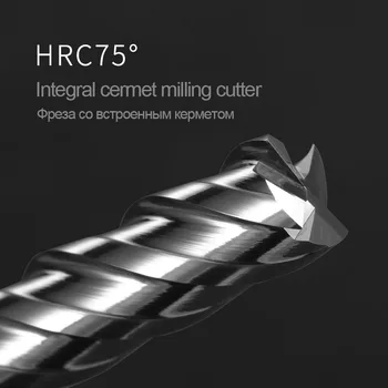 HRC 75 Ngurta Cermet Mulliri Prestar 4 Flaut katër-edge Uncoated të Lartë ngurtësinë CNC Sheshtë bottomed Super të Vështirë në Fund Mulli Metalike Prestar