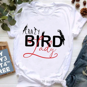 I Çmendur Zog Zonja Të Shtypura Grafike T-Shirt Gratë Rrobat 2022 Kawaii Cockatiel Papagall Tshirt Femrat Harajuku Këmishë Verore Të Modës Top