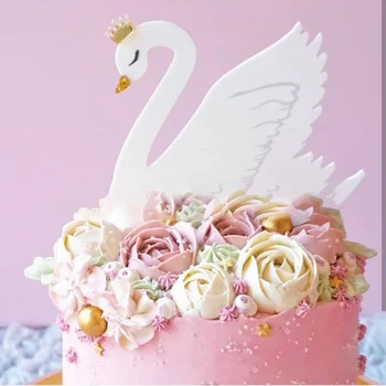 Ins Bukur Swan Ditëlindjen Tortë Dasmës Topper Flamingo e Bardhë dhe e zezë Tortë Topper për Ditëlindjen e Dasmës Partisë Cake Dekorata