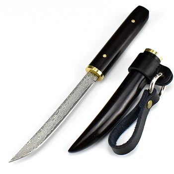 Japoneze samurai stil collectable gjuetisë thikë 107 shtresë damask çeliku të punuar me dorë fikse teh thika me zezak trajtuar mill