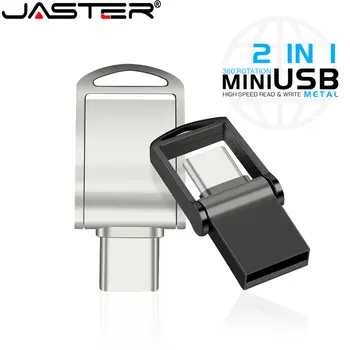 JASTER Pen Drive Lloj-C 2-në-1 Mini Metalik 64GB Argjendi 32GB Black USB Flash Drives Lirë Gdhendje Logon Memory Stick Dasmës Dhuratë