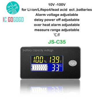 Kapaciteti i baterisë Treguesit Li-ion Lifepo4 me acid Plumbi 12 24V 36V 48V 60V 72 Ekran LCD Voltmeter Temperatura Metër Kontrollor JS-C35