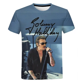Këngëtarja Johnny Hallyday 3D Shtypen T Shirt Burra Gra të Verës Modës Rastësor T-shirt Hip Hop Harajuku Streetwear të Tepërt në Krye