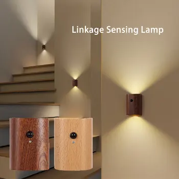 LED Wall Dritë USB Wireless Lidhja e Trupit të Njeriut Induksioni Druri të Ngurta Natë Llambë Verandën Gjumi Korridor Shkallë të Ndriçimit të Llambës