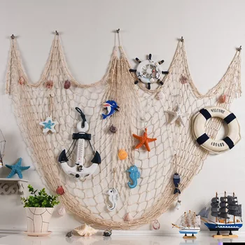 Mesdheut Nautical në Shtëpi Duke bizhuteri rrjetat e Detit Plazh Shell 3D Mur afishe të Varur Dekorative në Shtëpi sfond Dekor