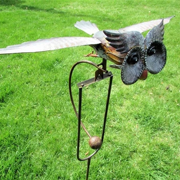 Metal Owl Era Spinner Natyrë 3D Metalike Helikopter Darden Dekorimin Whirligig Oborr Era Catchers Oborr Stolitë Kopsht Dekorimin