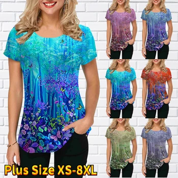 Mëngë të shkurtra e Rrobave Zonjat Zonja Print Modës Zonja Rastësor Verës T Rrobat Bluza e Re të Shtypura XS-8XL