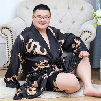 Njerëzit i Butë Saten Kimono Mantel 2PC 7XL Mëngë të Gjata pantallona të shkurtra Vendosur të Butë Dragon Salcë Fustan Bathrobe Sleeprobe Mashkull Kot në Shtëpi Veshin