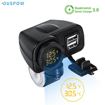 Ouspow Motor Ngarkuesin 12V 36W QC3.0 Dixhitale Ekran të Dyfishtë USB Telefonin Shpejtë Ngarkuesin Voltmeter Termometër Ngarkues Telefoni Fole