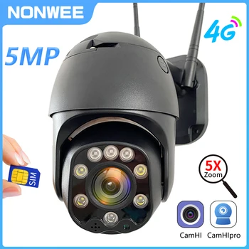 Pa tel 4G Kartë SIM të Sigurisë Kamera 5MP PTZ Automatike Ndjekja në Natyrë 1080P HD Zoom Optik 5X Wifi Survejimi CCTV Kamera Camhi