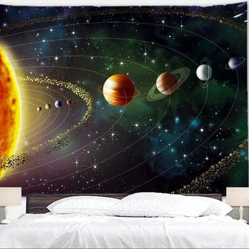 Planetet Sixhade Hapësirë e Jashtme Galaxy Universit të Shtypura Tapestries Mur të Varur Afresk për dhoma Gjumi Dhomë të Gjallë Konvikt Dekorimin e Shtëpisë