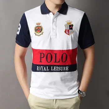 Polo Shirt Pambuku me Mëngë të Shkurtra Verore T-shirt Burra e Modës Sportive Rastësor Kontrast me Ngjyra Qepur Maleve Tees Qëndisur në Rrobat