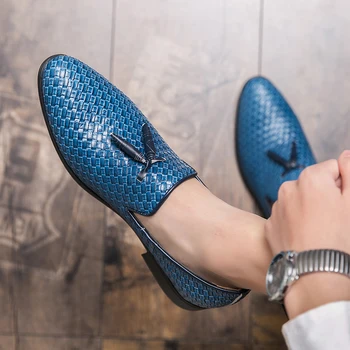Punëdore Mens Qindarkë Loafers kaloj në Lëkurë të Lehta Blu Burrat të Vishen Këpucë në natyrë Dasmës Palë Këpucë italiane të Modës madhësi të madhe 48