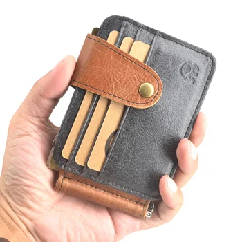 Retro Cowhide Lëkure Portofolin e Kredive ID Card Mbajtës me Paratë Klip Çantë Bifold kohë të Lirë Dollar Klip të Kreditit mbajtësi i Kartelës Wallet