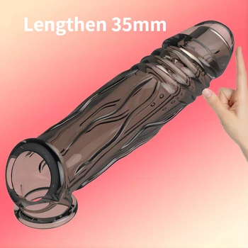 Sexy Lodrat e Penisit Unazë Penise Zgjerimit Mëngë të Penisit të Prezervativë për Meshkuj Reusable Prezervativ Karin Mëngë Extender Derdhje Vonesë