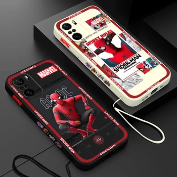 Superhero Marvel Spiderman Ftohtë Telefon Rast Për Xiaomi Redmi Shënim 12 12Pro 11 11S 11T 10S 10 Pro Plus 5G Lëngshme Majtas Litar të Mbuluar