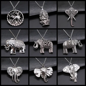 Thai Elefant Varëse Gjerdan Modës Vintage Antike Argjendi Ngjyra E Madhe E Elefantit Gjerdan Zinxhir Të Gjatë Metalike Gjerdan Zinxhir