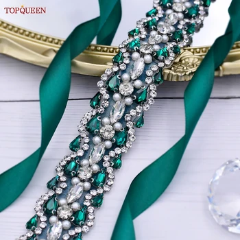TOPQUEEN S466 Emerald Gjelbër diamant i rremë Rrip Luksoze Nusja Fustan të Dasmës Sash Partisë Prom shoqëruese e nuses Mbrëmje të Grave Pajisje
