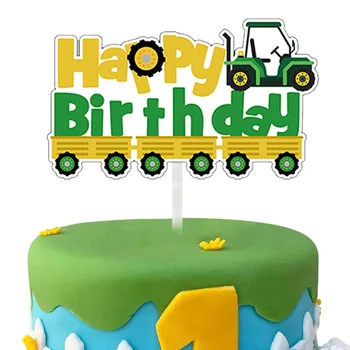 Traktor Tortë Topper Gjelbër Fermën E Automjeteve Makina Happy Birthday Cake Topper Fëmijët Fermë Traktor Themed Partisë Traktor Tortë Decortions