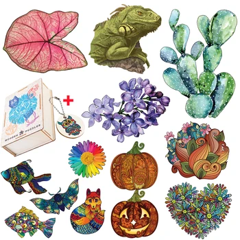 Të shkëlqyer prej Druri e Kafshë të Puzzles Për Fëmijët e të Rriturit të Hollë e Kafshëve Jigsaw Puzzles Ngjyra Watercolor Lëng Bimë DIY Artizanale