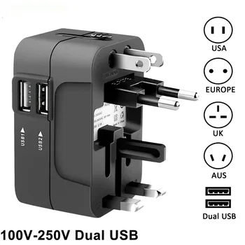 Universal Travel Përshtatës Multi-pin-in Prizë Dyfishtë, USB Port Prizë elektrike Ngarkuesin Converter BE NE UK AU Plug në Dispozicion