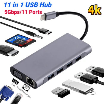 USB C QENDËR të Tipit C për të 4k HDMI-compatible USB 3.0 Përshtatës 11 në 1 Multi Port Multipuerto të Akuzuarve Stacioni për MacBook/Notebook Laptop