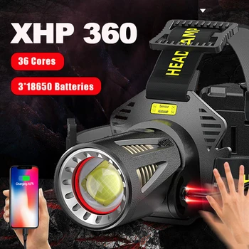 XHP360 të Lartë të Pushtetit e Peshkimit Headlamp Rechargeable Dritë Headlight UDHËHEQUR Kampe Ecje të Pushtetit të Bankës Udhëhequr Pusi 18650 XHP70 XHP50