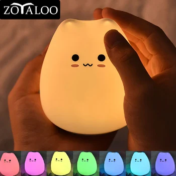 Zoyaloo Slicone Cat ÇUAR Natën Dritë Kat Lamp Kontakt të Sensor Silikoni Bateria e Kafshëve Dritë Fëmijë Pushime Gjumi Desktop Dekor Llambë