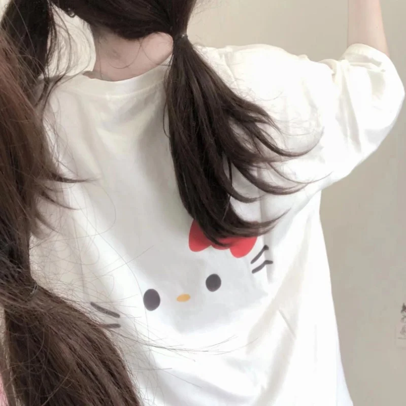 Sanrio Hello Kitty Bukur T-shirt të Grave Y2k Anime Rrobat e viteve 2000 Verë të Re Mëngë të Shkurtra Krye Korean Modës Bardhë Tees Vajzë e Re . ' - ' . 5