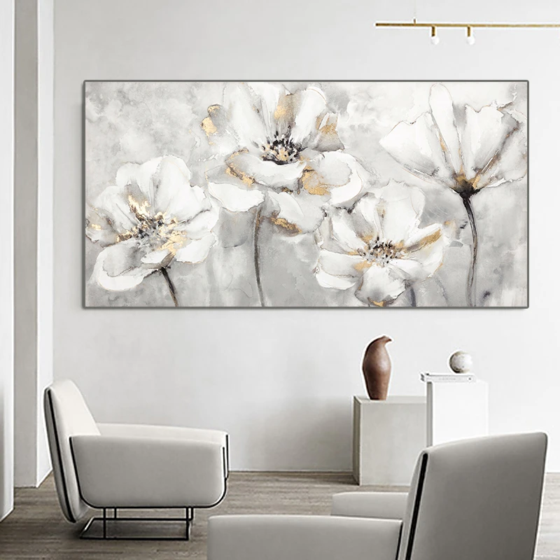 Hogar Poster Printime Kanavacë Pikturë të Bardhë dhe të Artë Moderne Lule Fotot Mur Je Për Zyra Dhomë Cuadros Dekor në Shtëpi Fotot . ' - ' . 0