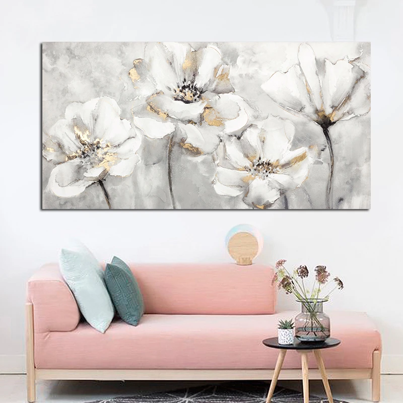 Hogar Poster Printime Kanavacë Pikturë të Bardhë dhe të Artë Moderne Lule Fotot Mur Je Për Zyra Dhomë Cuadros Dekor në Shtëpi Fotot . ' - ' . 1