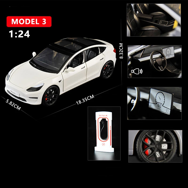 1:24 Tesla Modeli 3 Modeli Y Modeli S Model X Aliazh Vdesin Hedhur Makinë Model të Shëndoshë dhe të Lehta të Fëmijëve Lodër Koleksioni dhuratë Ditëlindjen . ' - ' . 3