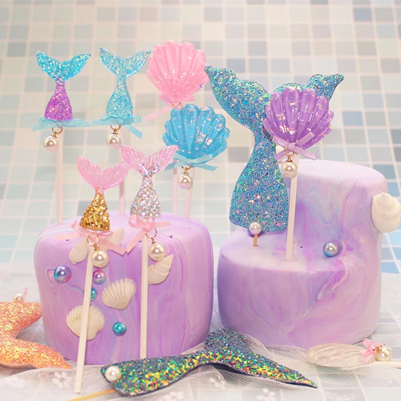 Stoli Sirenë Predha Oqean Akullore Temë Gëzuar Ditëlindjen E Partisë Furnizimet Bukurinë Tortë Topper Dekorata Kids Cupcake . ' - ' . 3