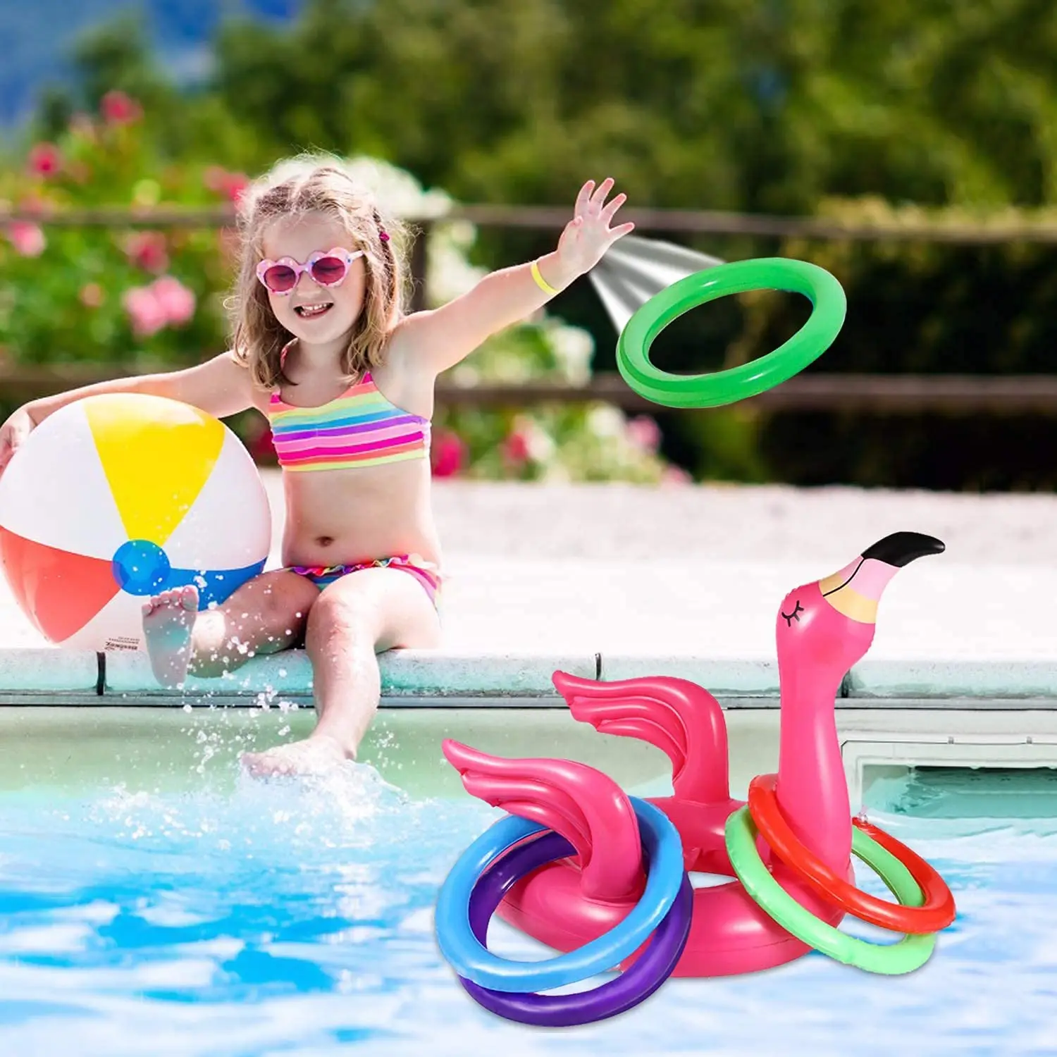 5Pcs Inflatable Flamingo Pool Lodra Unazë Hedh Pool Lojë Lepuri Partia Dekor Verës në Natyrë Lundrues Plazh Lodra Furnizimet për Familjen . ' - ' . 1