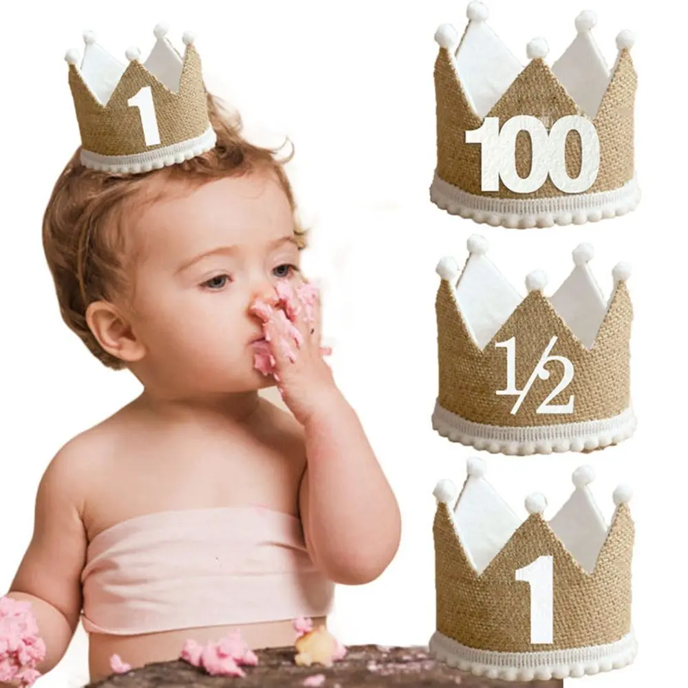 Burlap Kurorë Baby Ditëlindjeje Hat 1/2 1 2 3 4 5 6 7 8 9 Viti Fëmijë Djalë E Vajzë Të Hollë Shirit Dekorativ 100 Vjeçare Të Rritur Vjetorin E Krijimit Të Ppb . ' - ' . 0