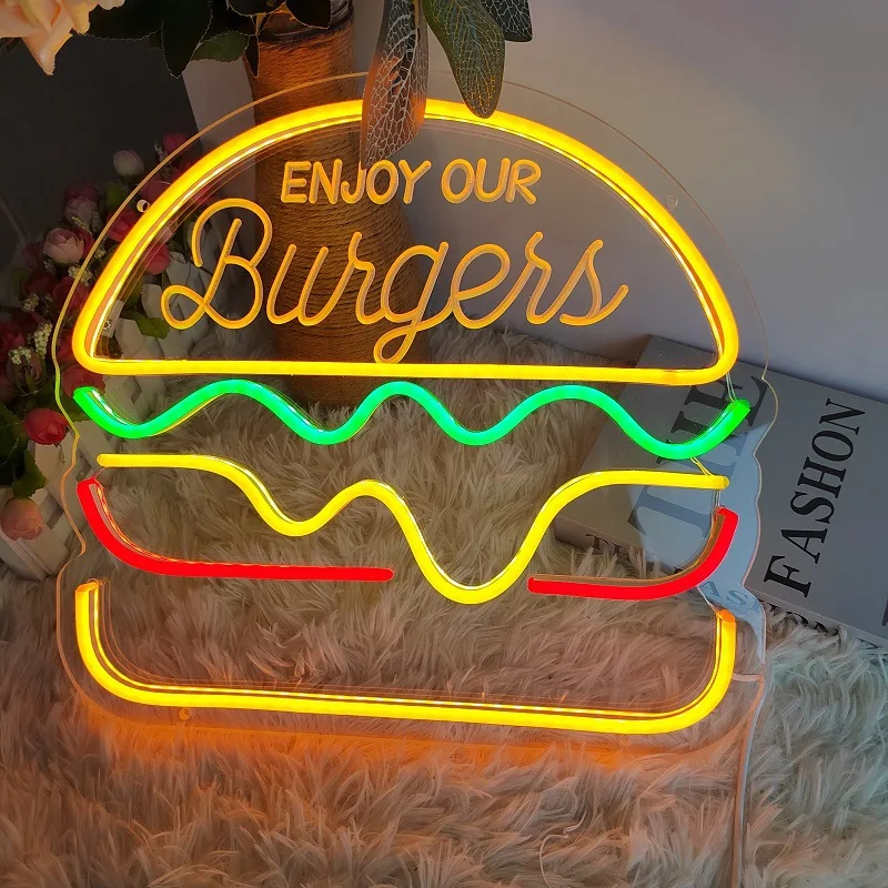Hamburger Neon Shenjë ÇUAR Natën Dritë për Resraurant Reklamat Neon Natë të Lehta për Shtëpi Bar Birrë Dritare Dyqan Dekoratë Dhomë . ' - ' . 0
