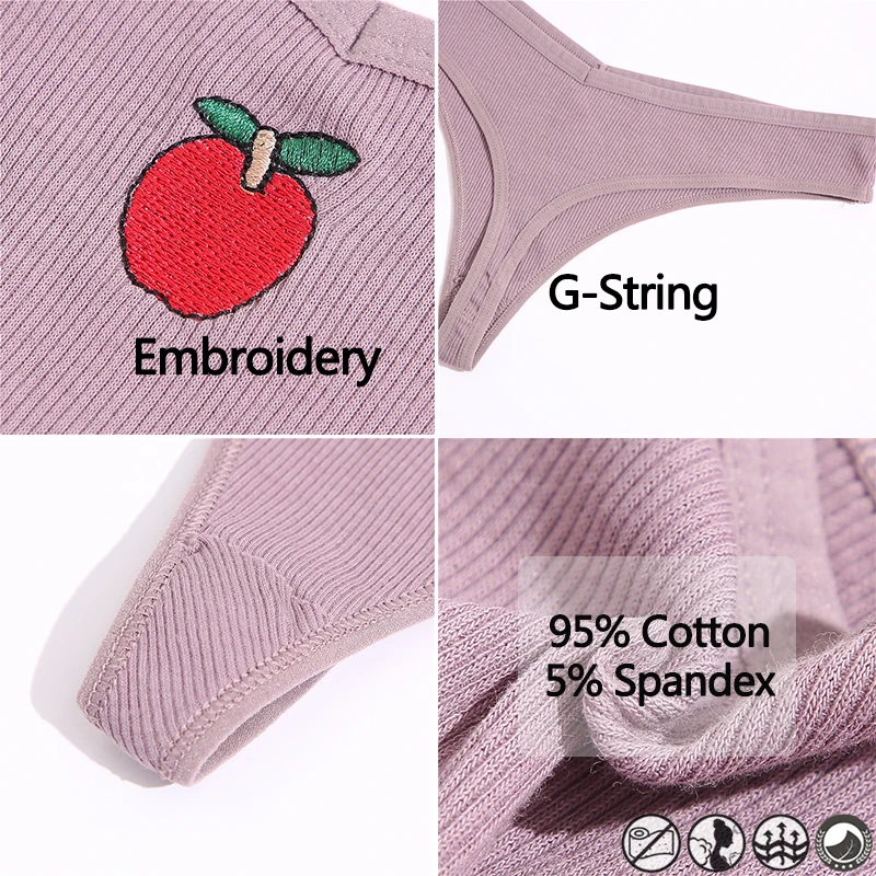 Sexy G-string Pambuku Brekë Qëndisje Rripa Grave të Brendshme të Ngurta me Ngjyra Pantys Vendosur Femra Underpants Partnerëve të Brendshme M-XL . ' - ' . 5
