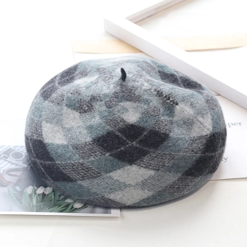 VISROVER të ri të dimrit grua 100% lesh rhombus beret thurte dimër hat për grua vjeshtë kapelë të cilësisë së lartë të Grave Boina dhuratë wholesales . ' - ' . 2