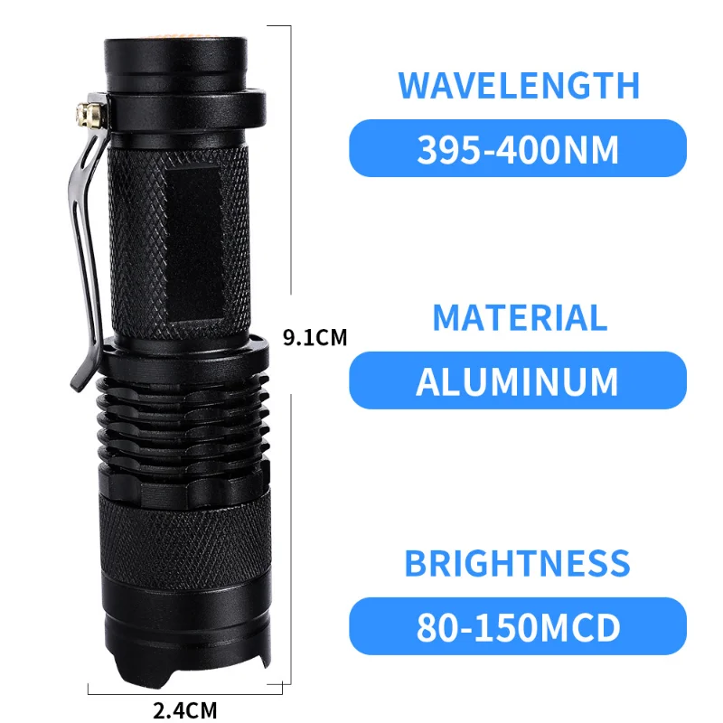 Mini LED Dritë Uv Dore Ultravjollcë Pishtar me Zoomable 395/365nm Ultra Vjollcë Pusi për Manar Urinës Njollat e Zbulimit . ' - ' . 5