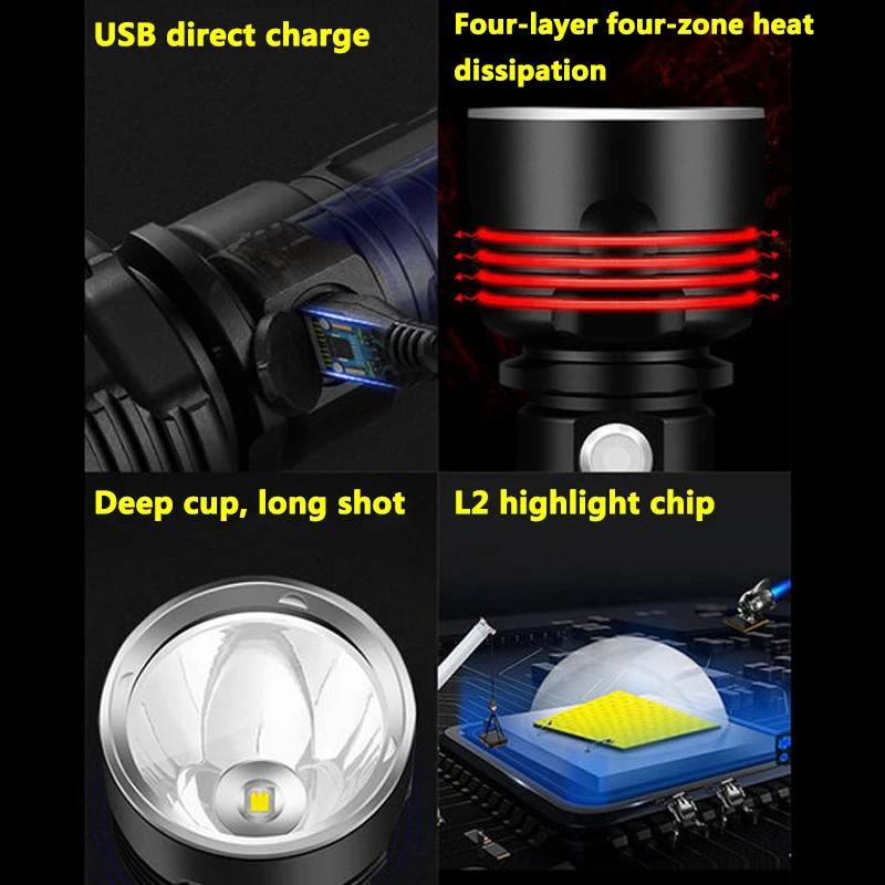 Lartë-fuqi Ultra të Ndritshme Led elektrik Dore P70/ L2 Kampe Llambë USB Akuzuar Dore Natyrë papërshkueshëm nga uji Pishtar të Përdorni 26650 Baterisë . ' - ' . 4