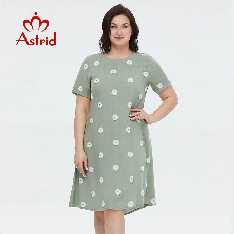 Astrid Grave Summer Dress 2023 Elegante Veshje Pambuku Sunhat Zyra Polka Dot Qëndisje Dizajn Xhepin e Gjatë e Veshjet për Femra . ' - ' . 3