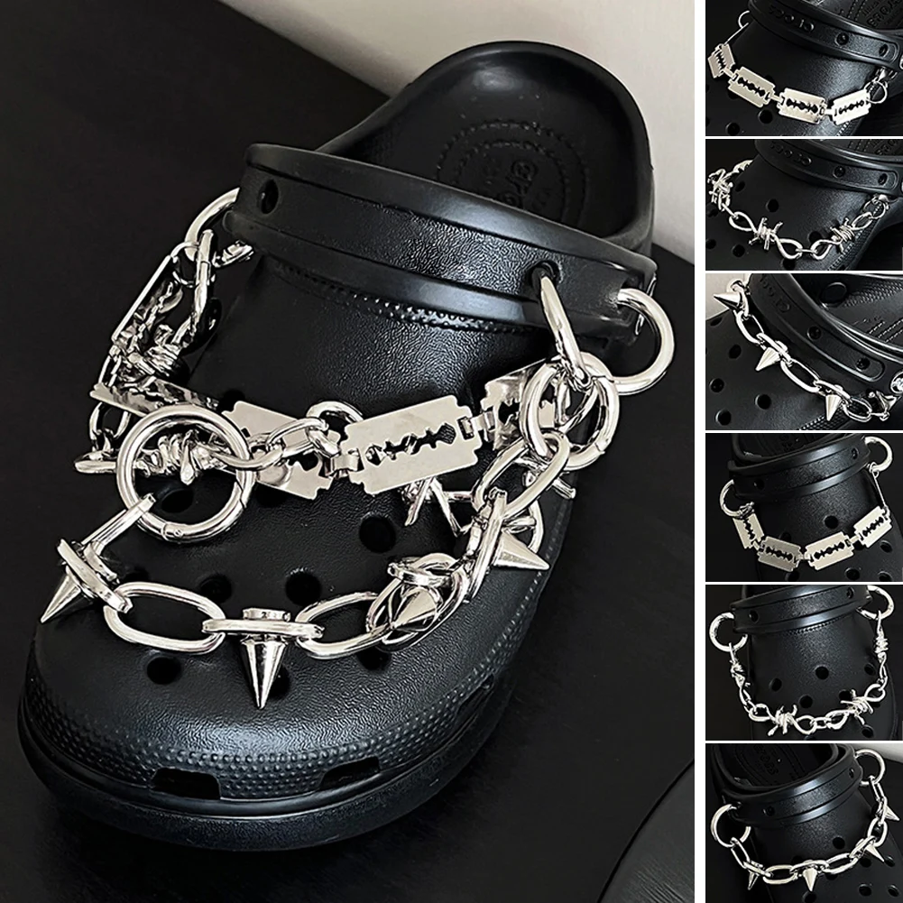 1Pc Croc Këpucë Charms Ari Argjendi Bling Zi Zinxhirin e Këpucëve DIY Metalike Dekorimin Varëse Buckle Për Dhuratë lidhëse këpucësh Pajisje . ' - ' . 0