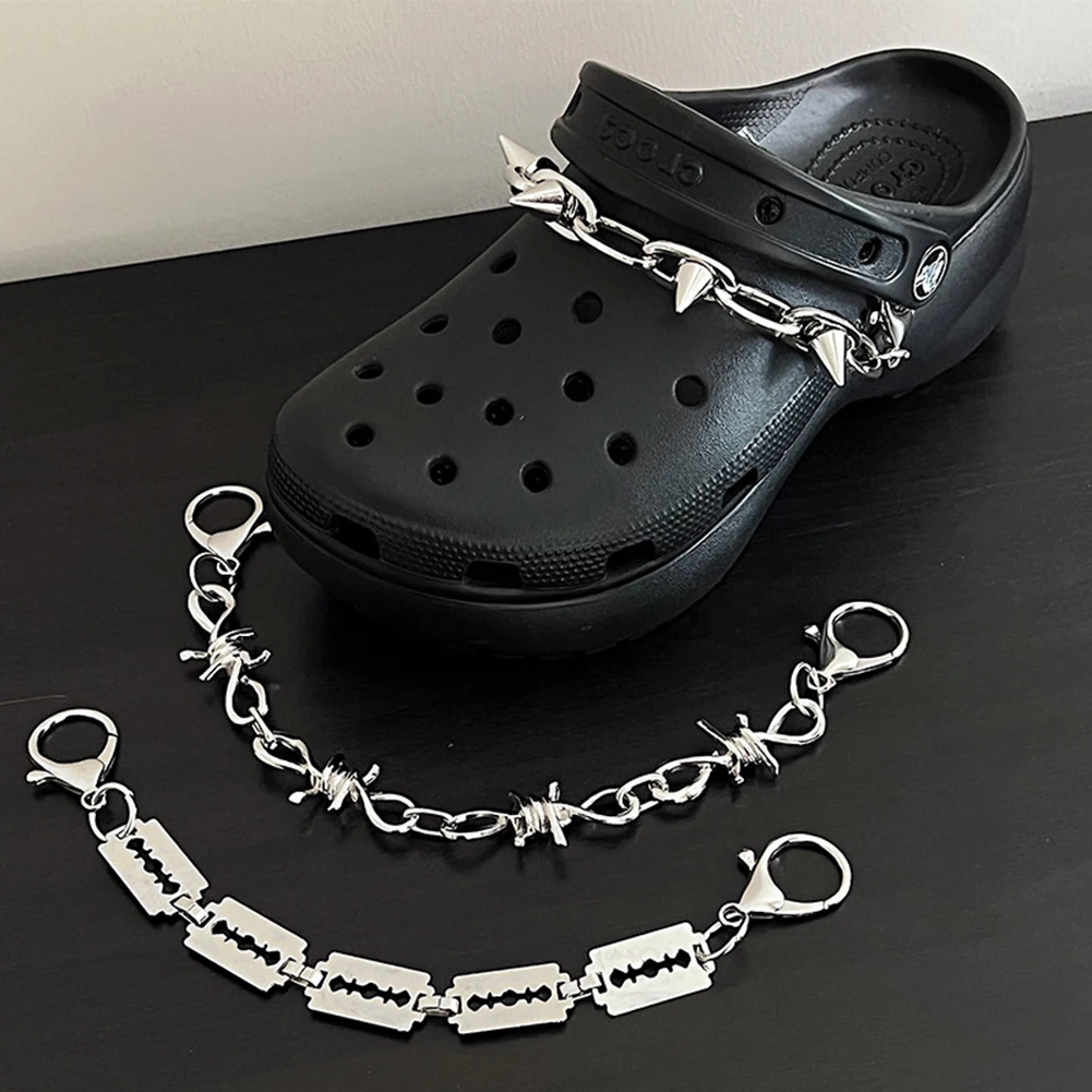 1Pc Croc Këpucë Charms Ari Argjendi Bling Zi Zinxhirin e Këpucëve DIY Metalike Dekorimin Varëse Buckle Për Dhuratë lidhëse këpucësh Pajisje . ' - ' . 4
