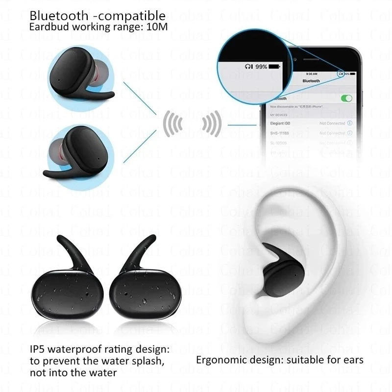 Y30 pa Tel bluetooth headset 5.2 Earphone Reduktimin e Zhurmës Sportive Earbuds Për Muzikën e Kufjeve Bluetooth-compatible të Gjitha Smartphone . ' - ' . 1