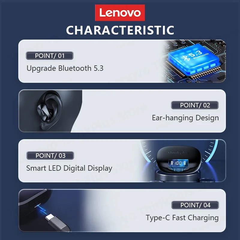 Origjinal Lenovo Thinkplus LP75 Earphone Bluetooth 5.3 Kufje pa Tel Digital Display HiFi Stereo Zhurmë Uljen e Earbuds . ' - ' . 3