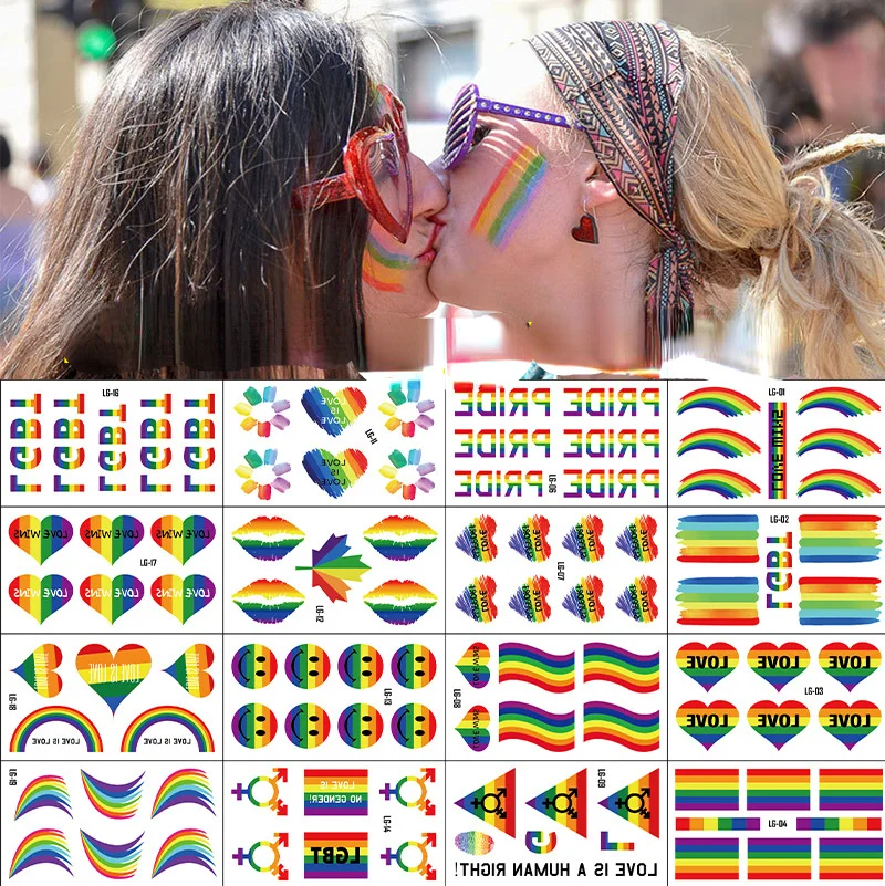 20pcs Përkohshme Tatuazh Stickers i papërshkueshëm nga uji Rainbow Gjemb Decals ylberi Zemër të Gjatë të Qëndrueshme Tatuazh për Burrat, Gratë Gay Pride . ' - ' . 3