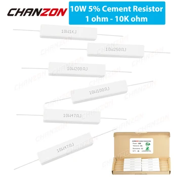 10 Pc 10W 5% Cement Wirewound Resistors 1 - 10K Om 10Watt Induktive Fikse Teli Plagë Qeramike Rezistencës 10 15 100 250 1K 1Kohm