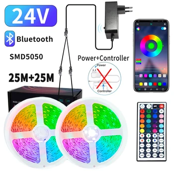 10m-50m LED Dritat Strip Bluetooth RGB Kasetë Diodë 24V SMD 5050 UDHËHEQUR Fjongo të Lehta për Dhomë Dekorimin e Ndriçimit TV Backlight APP